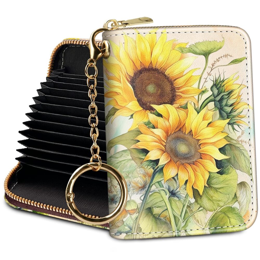 3049 Credit Card Holder RFID Wallet, Sunflower Small Card Holder Wallet